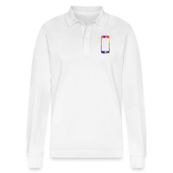 Mobile phone with heart - Stanley/Stella Organic Unisex Long-Sleeved Polo Shirt Prepster - white - Front - Anna (173cm) & Nico (186cm)