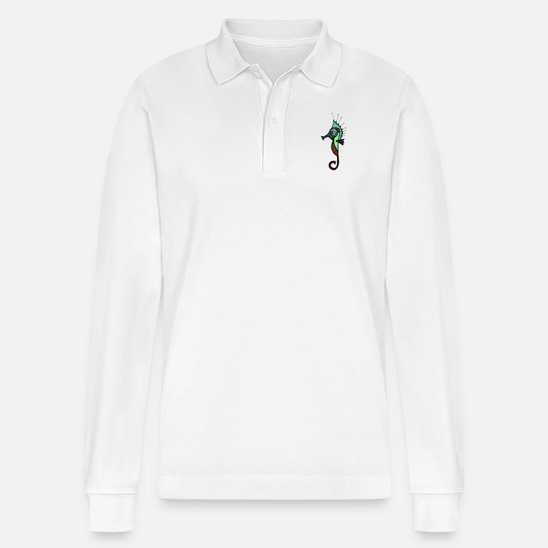 Seepferdchen - Stanley/Stella Unisex Bio-Langarm-Poloshirt Prepster - Weiß