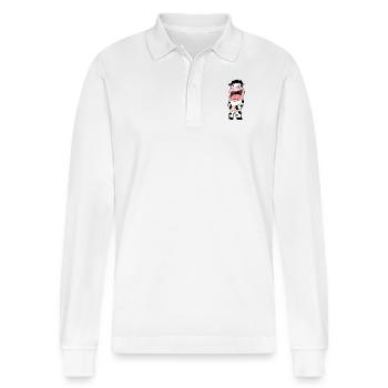 Cow laughs - Stanley/Stella Organic Unisex Long-Sleeved Polo Shirt Prepster - white - Front - Anna (173cm) & Nico (186cm)