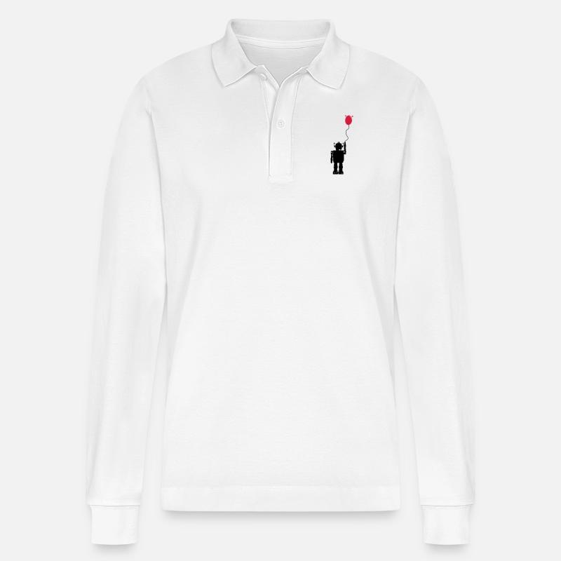 Roboterluftballon Hinten - Stanley/Stella Unisex Bio-Langarm-Poloshirt Prepster - Weiß