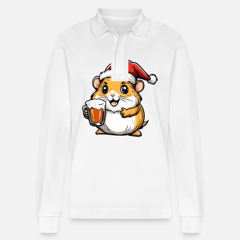 Bière de Noël Hamster - Polo à manches longues bio PREPSTER Stanley/Stella Unisexe - blanc
