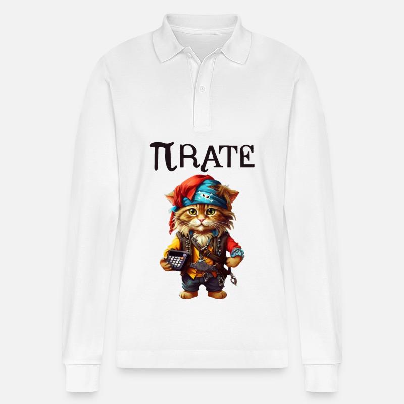 Chat pirate de Pi Day - Polo à manches longues bio PREPSTER Stanley/Stella Unisexe - blanc