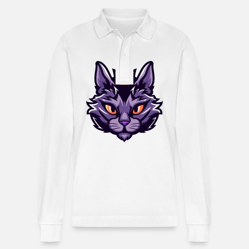 Katze Symbol Krone - Stanley/Stella Unisex Bio-Langarm-Poloshirt Prepster - Weiß