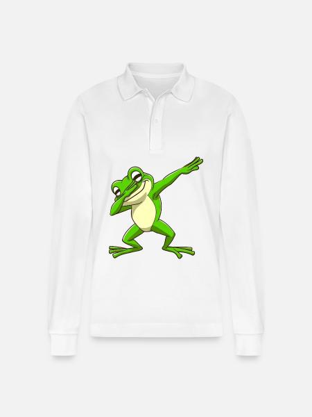 Cool Frog Dabbing Pose Trendy - Stanley/Stella Organic Unisex Long-Sleeved Polo Shirt Prepster - white
