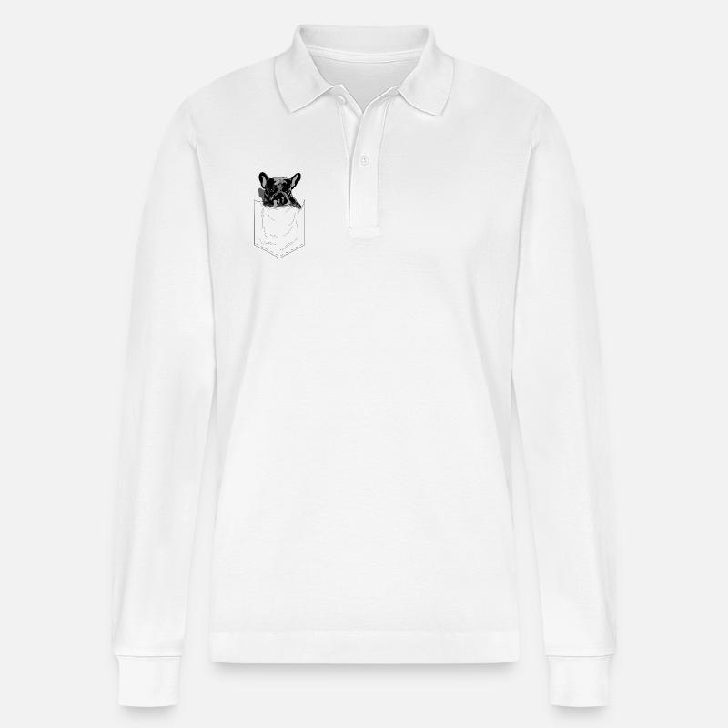 Frenchie Pocket Design Pop Art Stil - Stanley/Stella Unisex Bio-Langarm-Poloshirt Prepster - Weiß