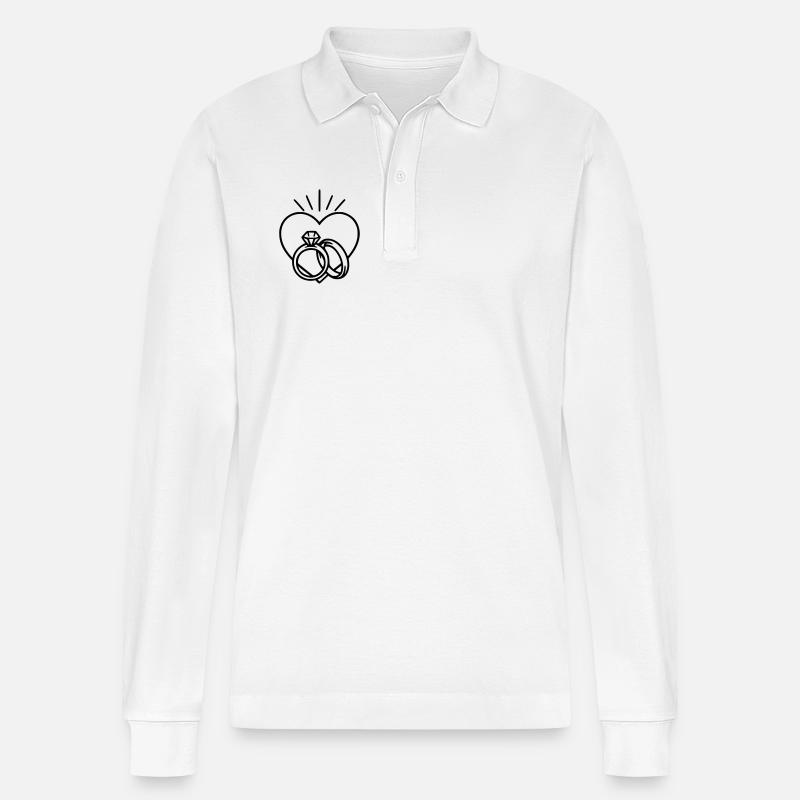 Hochzeit - Ring und Herz - Stanley/Stella Unisex Bio-Langarm-Poloshirt Prepster - Weiß