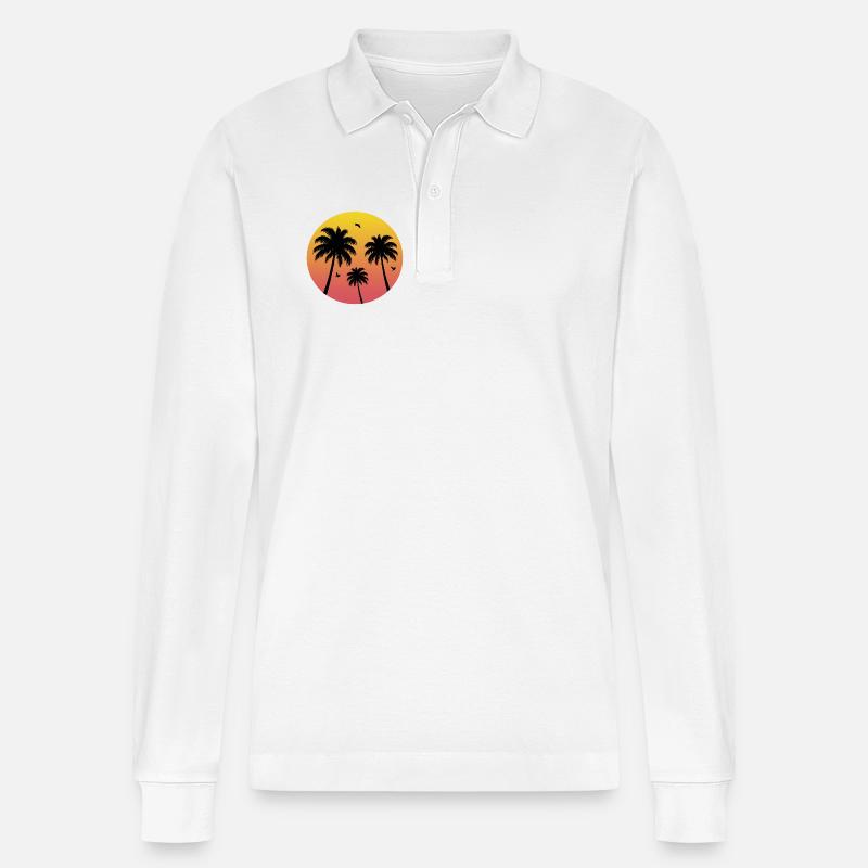 Sunset Palm Tree Beach - Stanley/Stella Unisex Bio-Langarm-Poloshirt Prepster - Weiß
