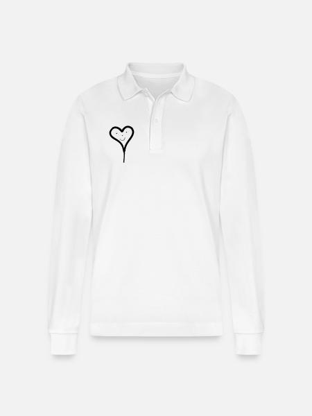 Heart balloon with face - Stanley/Stella Organic Unisex Long-Sleeved Polo Shirt Prepster - white