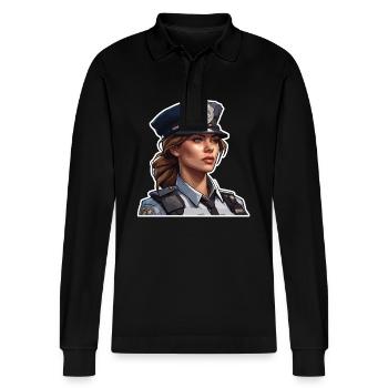 Police / Operations / Profession / Job / Emergency Forces - Stanley/Stella Organic Unisex Long-Sleeved Polo Shirt Prepster - black - Front - Anna (173cm) & Nico (186cm)