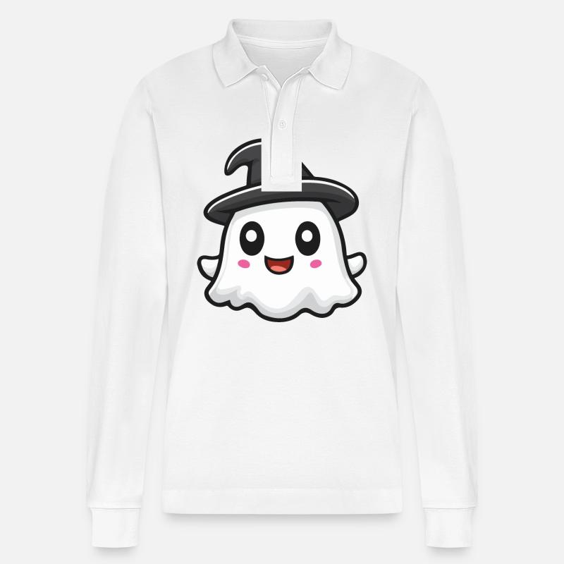 Geist Halloween Comic - Stanley/Stella Unisex Bio-Langarm-Poloshirt Prepster - Weiß