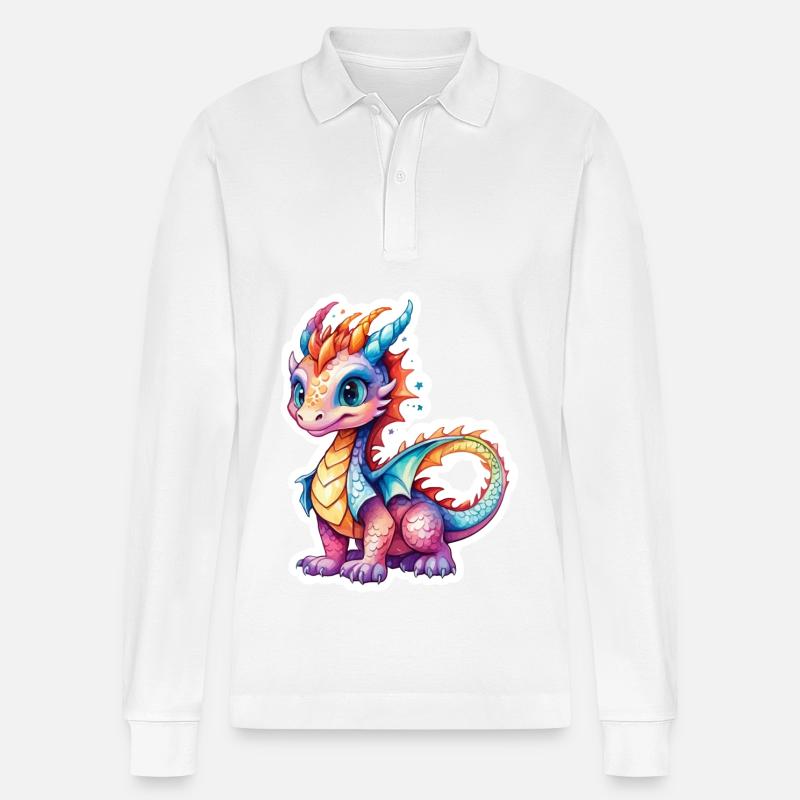 Drache Wasserfarben - Stanley/Stella Unisex Bio-Langarm-Poloshirt Prepster - Weiß