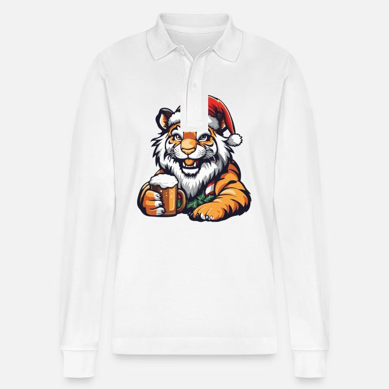 Tiger Weihnachten Bier - Stanley/Stella Unisex Bio-Langarm-Poloshirt Prepster - Weiß