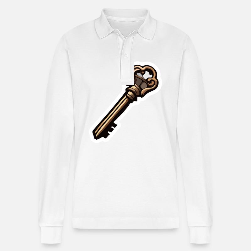 Key / Lock / Locked / Security - Stanley/Stella Organic Unisex Long-Sleeved Polo Shirt Prepster - white
