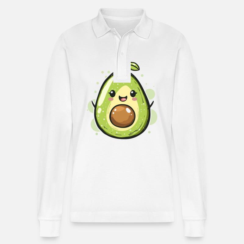 Avocado Comic Design - Stanley/Stella Unisex Bio-Langarm-Poloshirt Prepster - Weiß