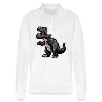 Dinosaure T-Rex Cartoon Couronne - Polo à manches longues bio PREPSTER Stanley/Stella Unisexe - blanc - Devant - Anna (173cm) & Nico (186cm)