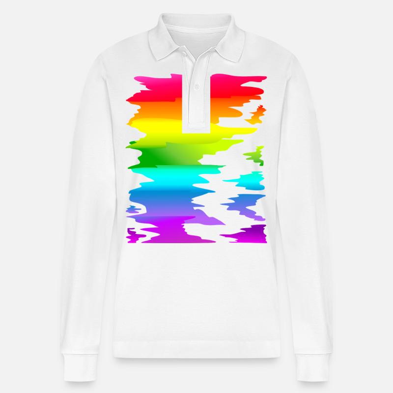 bunter Regenbogen Farbverlauf - Stanley/Stella Unisex Bio-Langarm-Poloshirt Prepster - Weiß