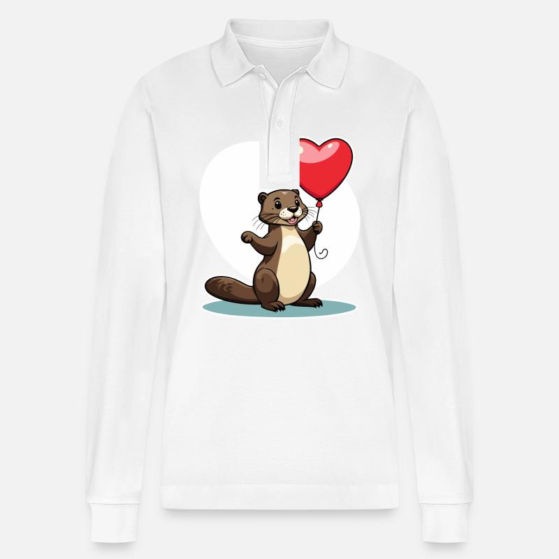 Coeur de loutre - Saint-Valentin - Polo à manches longues bio PREPSTER Stanley/Stella Unisexe - blanc