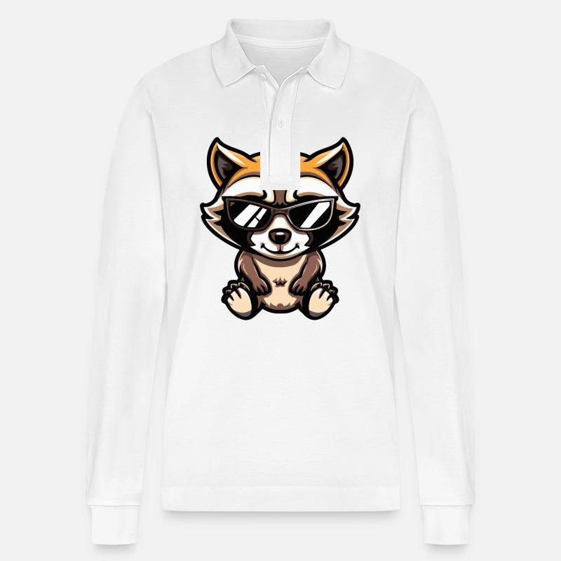 Waschbär Comic Cool - Stanley/Stella Unisex Bio-Langarm-Poloshirt Prepster - Weiß