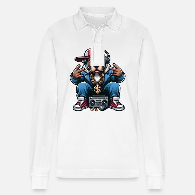 Pitbull Der DJ - Stanley/Stella Unisex Bio-Langarm-Poloshirt Prepster - Weiß