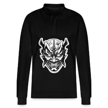 Kabuki Maske / Japanische Kunst / Theater / Antik - Stanley/Stella Unisex Bio-Langarm-Poloshirt Prepster - Schwarz - Vorne - Anna (173cm) & Nico (186cm)