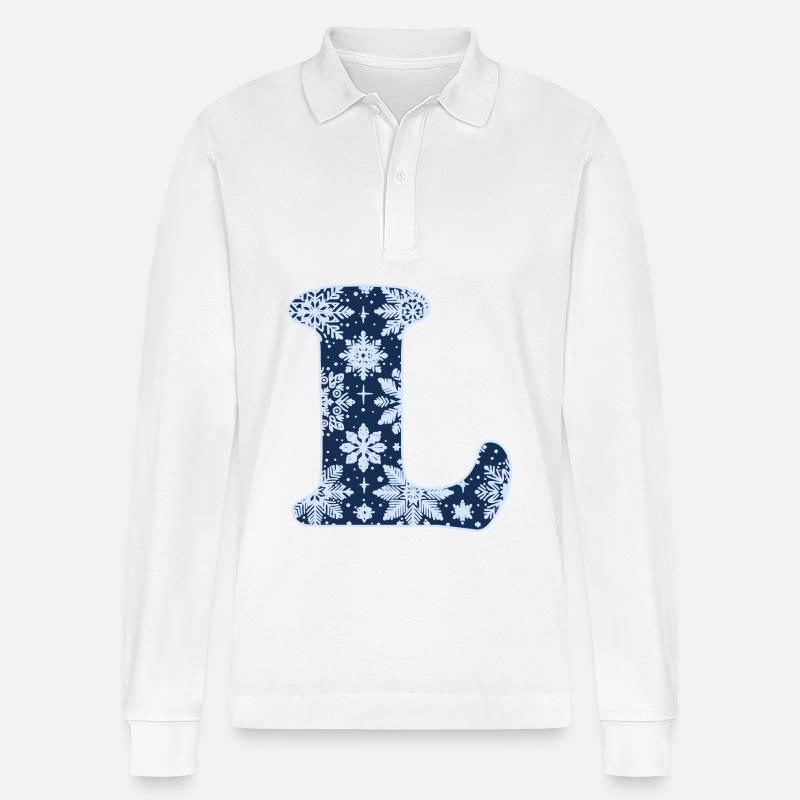 Buchstabe L Schneeflocken - Stanley/Stella Unisex Bio-Langarm-Poloshirt Prepster - Weiß