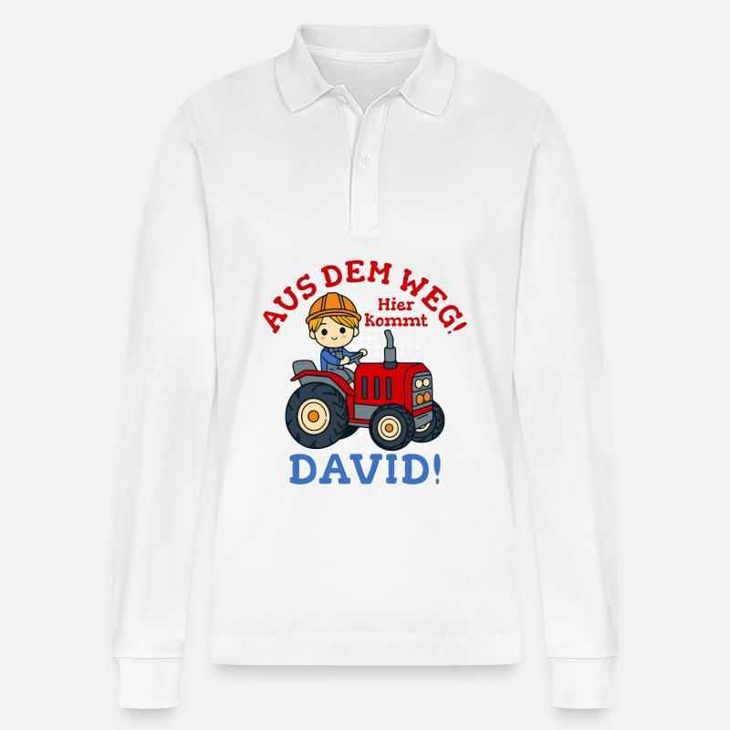 David Name Traktor - Stanley/Stella Unisex Bio-Langarm-Poloshirt Prepster - Weiß