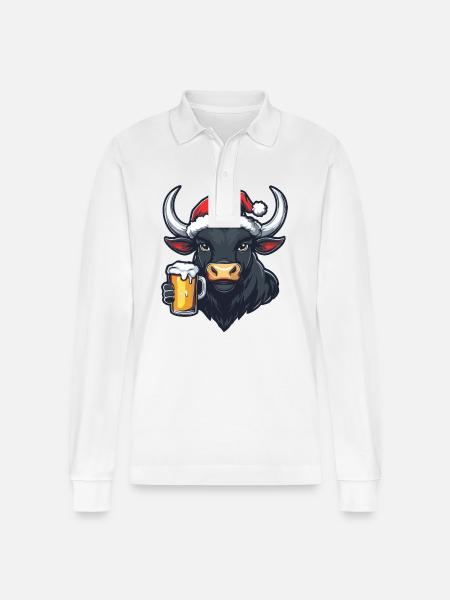 Taurus Christmas Beer - Stanley/Stella Organic Unisex Long-Sleeved Polo Shirt Prepster - white