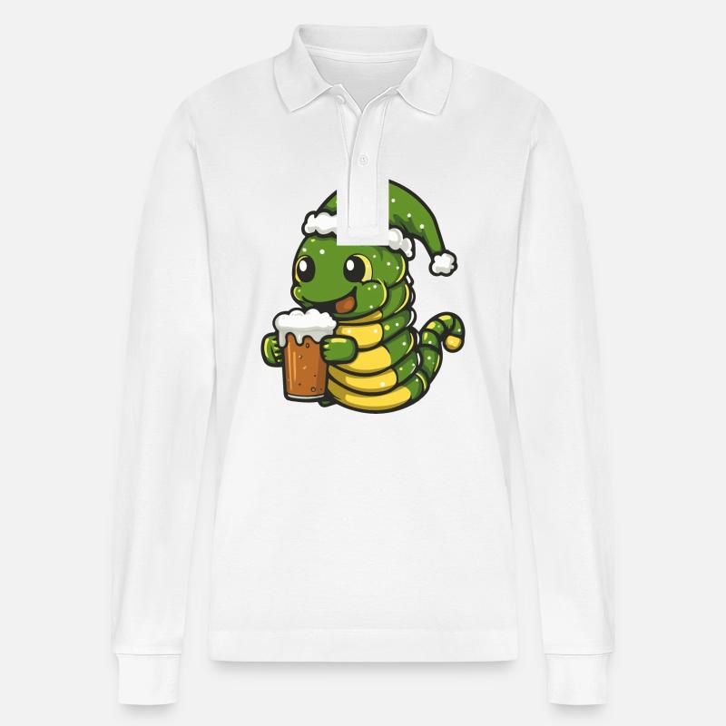 Wurm Weihnachten Bier - Stanley/Stella Unisex Bio-Langarm-Poloshirt Prepster - Weiß