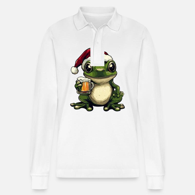 Frosch Weihnachten Bier - Stanley/Stella Unisex Bio-Langarm-Poloshirt Prepster - Weiß