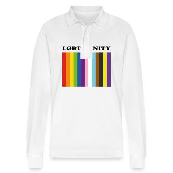 LGBTQ Pride Unity Inclusive Pride Colors - Stanley/Stella Organic Unisex Long-Sleeved Polo Shirt Prepster - white - Front - Anna (173cm) & Nico (186cm)