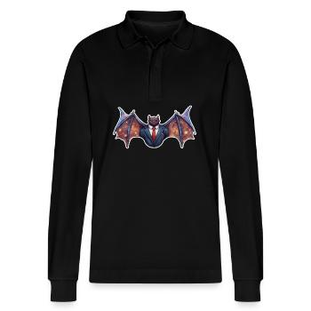 Bat / Vampire / Dracula / Animal / Halloween - Stanley/Stella Organic Unisex Long-Sleeved Polo Shirt Prepster - black - Front - Anna (173cm) & Nico (186cm)