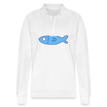 Symbole De Poisson Animal Bleu - Polo à manches longues bio PREPSTER Stanley/Stella Unisexe - blanc - Devant - Anna (173cm) & Nico (186cm)