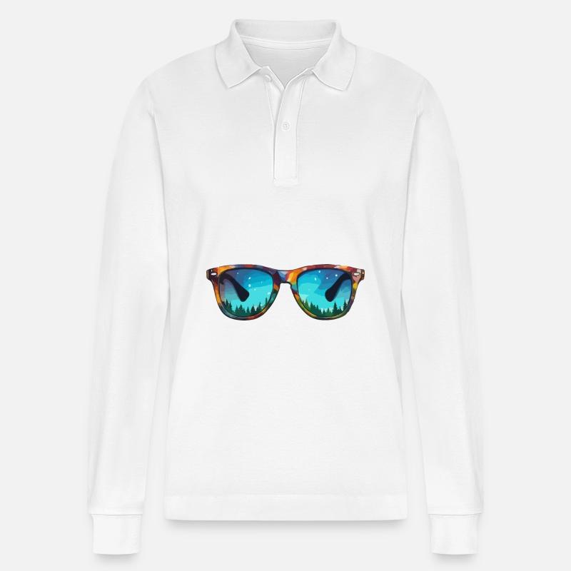 Sonnenbrille / Reflektion / Wald / Spiegelung - Stanley/Stella Unisex Bio-Langarm-Poloshirt Prepster - Weiß