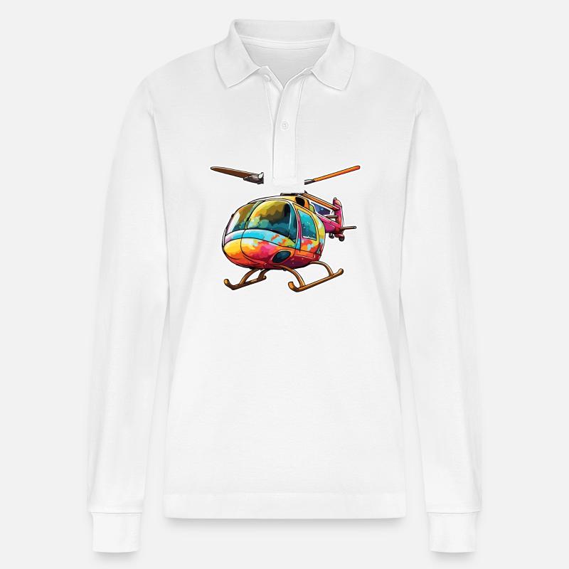 Helikopter / Hubschrauber / fliegen / Luftfahrt - Stanley/Stella Unisex Bio-Langarm-Poloshirt Prepster - Weiß