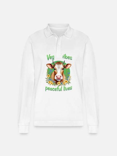Vegan vibes peaceful lives - Stanley/Stella Organic Unisex Long-Sleeved Polo Shirt Prepster - white