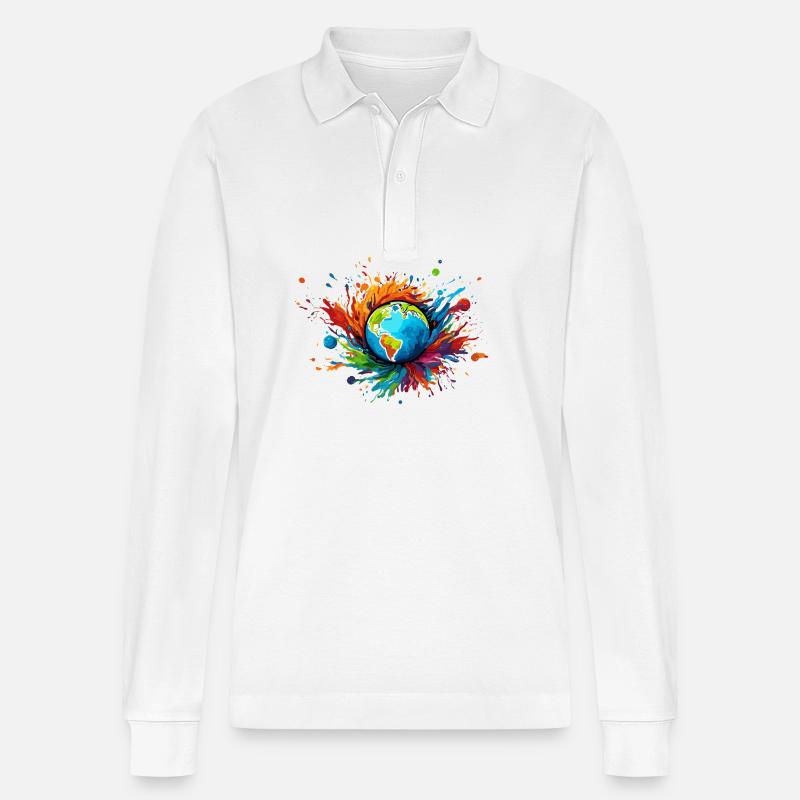Planets / Solar System / Space / Galaxy - Stanley/Stella Organic Unisex Long-Sleeved Polo Shirt Prepster - white