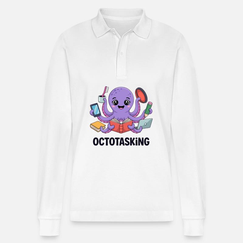 Octotasking octopus en mode multitâche - Polo à manches longues bio PREPSTER Stanley/Stella Unisexe - blanc