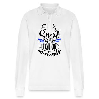 Life is too short to only fish on weekends - Stanley/Stella Organic Unisex Long-Sleeved Polo Shirt Prepster - white - Front - Anna (173cm) & Nico (186cm)
