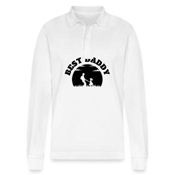 Best Daddy Black - Stanley/Stella Organic Unisex Long-Sleeved Polo Shirt Prepster - white - Front - Anna (173cm) & Nico (186cm)