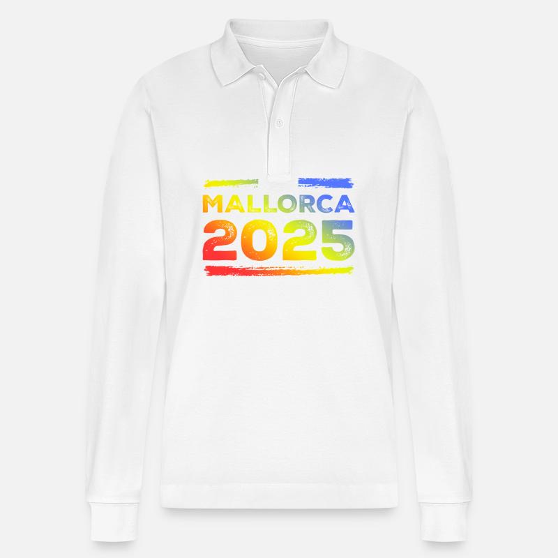 Mallorca 2025 Bunt - Stanley/Stella Unisex Bio-Langarm-Poloshirt Prepster - Weiß