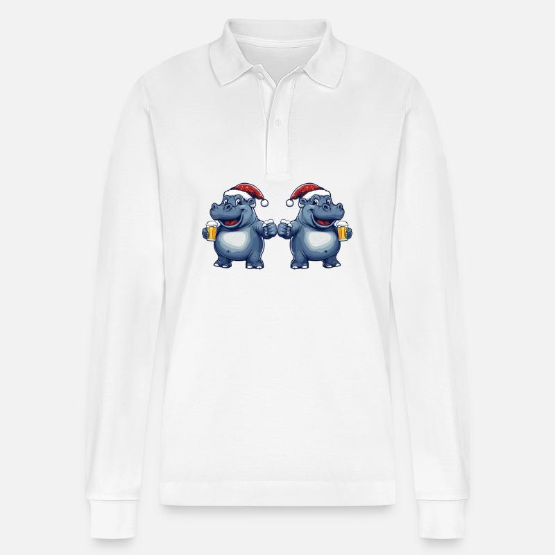 Nilpferd Weihnachten Bier Team - Stanley/Stella Unisex Bio-Langarm-Poloshirt Prepster - Weiß