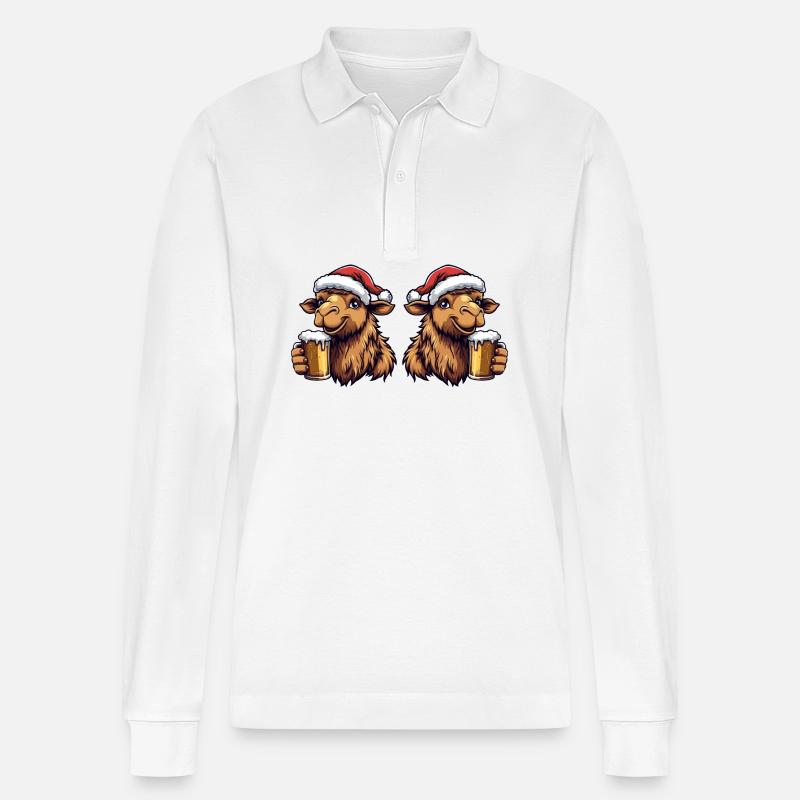 Kamel Weihnachten Bier Team - Stanley/Stella Unisex Bio-Langarm-Poloshirt Prepster - Weiß