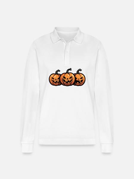 Pumpkin Halloween Comic Party - Stanley/Stella Organic Unisex Long-Sleeved Polo Shirt Prepster - white