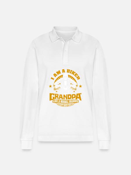 I Am A Biker Grandpa Funny Quote for Grandpa Motor - Stanley/Stella Organic Unisex Long-Sleeved Polo Shirt Prepster - white
