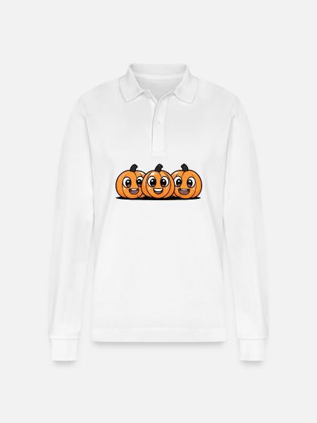 Pumpkin Halloween Cute Comic - Stanley/Stella Organic Unisex Long-Sleeved Polo Shirt Prepster - white