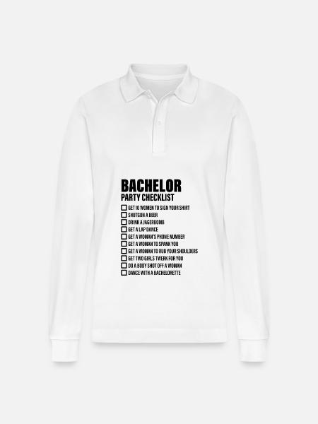 Lista de verificación de despedida de soltero - JGA - Polo de manga larga orgánico unisex Prepster de Stanley/Stella - blanco