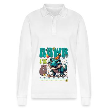 8ème anniversaire Rawr T Rex Dinosaure - Polo à manches longues bio PREPSTER Stanley/Stella Unisexe - blanc - Devant - Anna (173cm) & Nico (186cm)