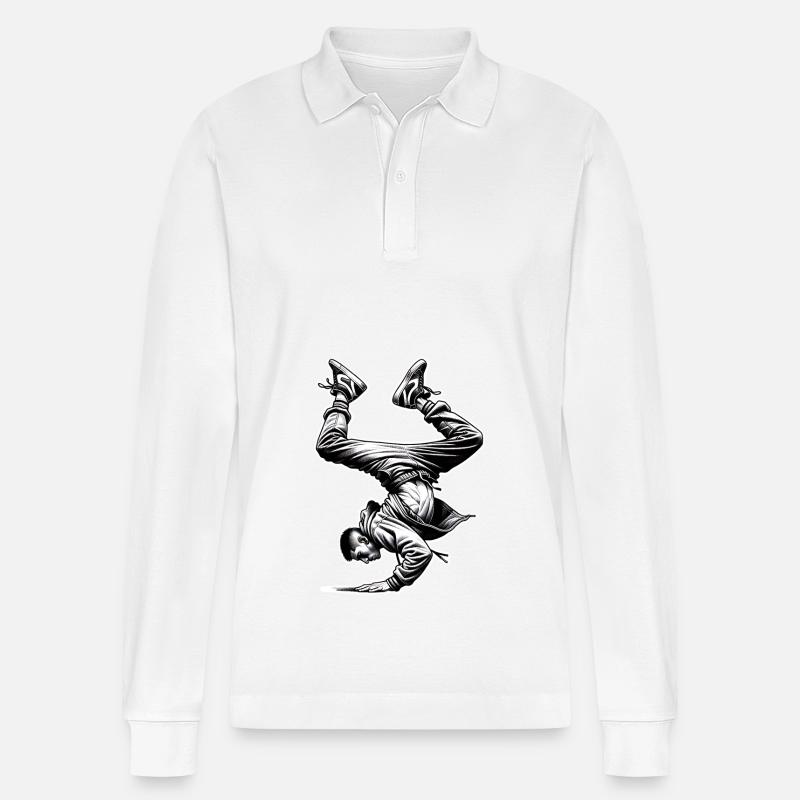 Breakdance - Stanley/Stella Unisex Bio-Langarm-Poloshirt Prepster - Weiß