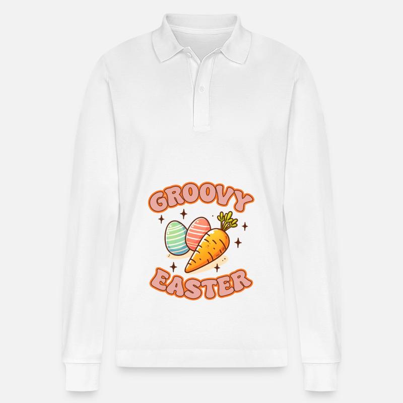 Groovy Easter - Stanley/Stella Unisex Bio-Langarm-Poloshirt Prepster - Weiß