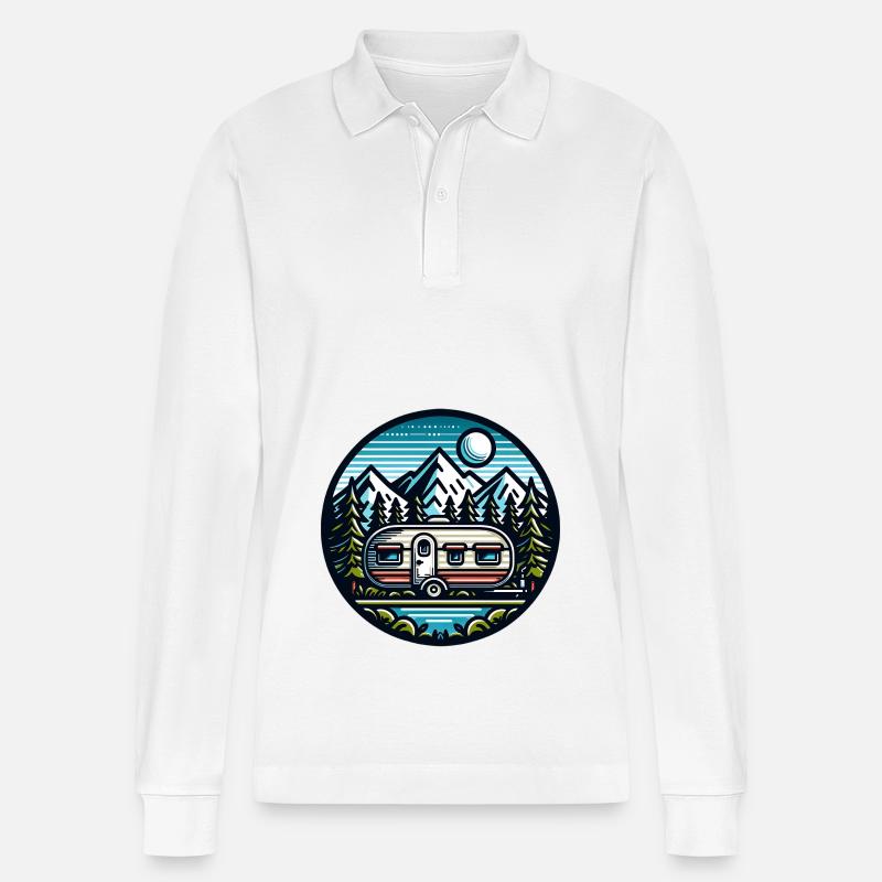 Camping Camper Wohnwagen - Stanley/Stella Unisex Bio-Langarm-Poloshirt Prepster - Weiß